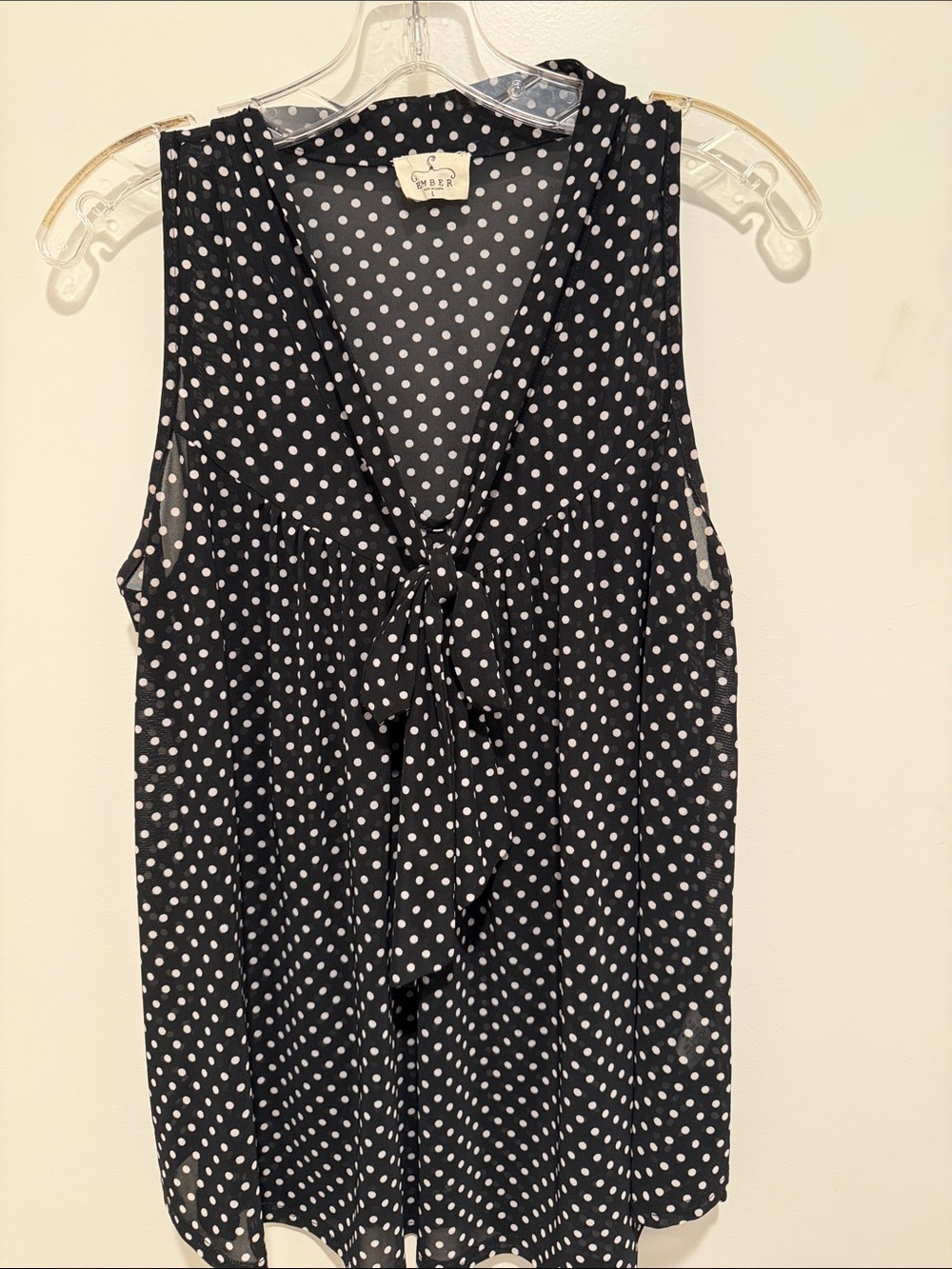 Sleeveless Polka Dot Tie-Front Camisole - Black/White